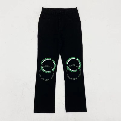 Men's Straight Loose-Fitting Wide-Leg Letter Jeans