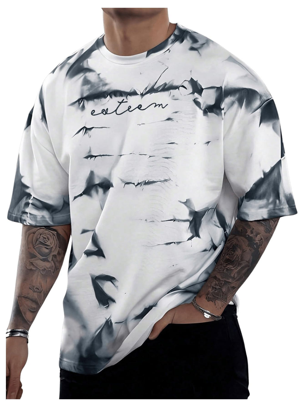 SOLY HUX Mens Graphic Tie Dye T Shirt Letter Print Crew Neck Short Sleeve Casual Summer Tee Tops White Letter X-Small
