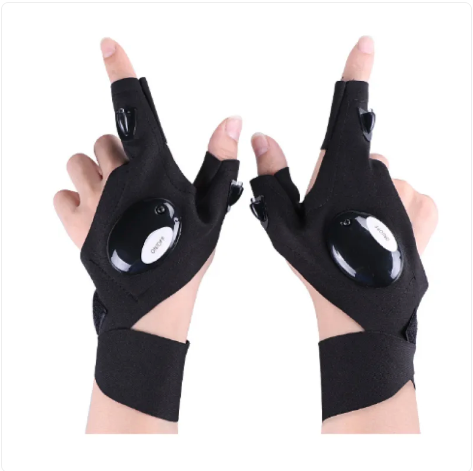 LED Flashlight Fingerless Gloves – Hands-Free Lighting for Fishing, Camping & Repairs