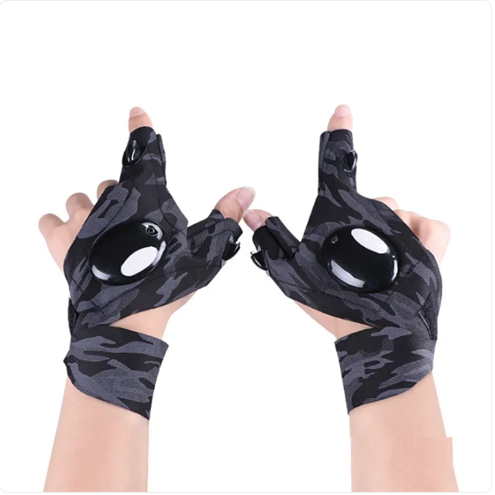 LED Flashlight Fingerless Gloves – Hands-Free Lighting for Fishing, Camping & Repairs