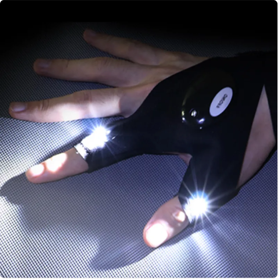 LED Flashlight Fingerless Gloves – Hands-Free Lighting for Fishing, Camping & Repairs