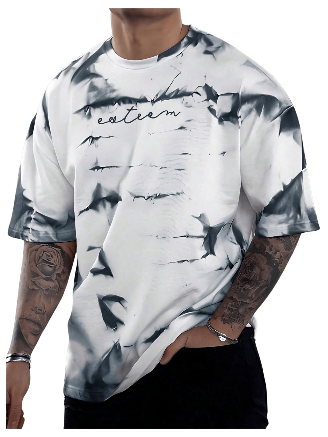SOLY HUX Mens Graphic Tie Dye T Shirt Letter Print Crew Neck Short Sleeve Casual Summer Tee Tops White Letter X-Small